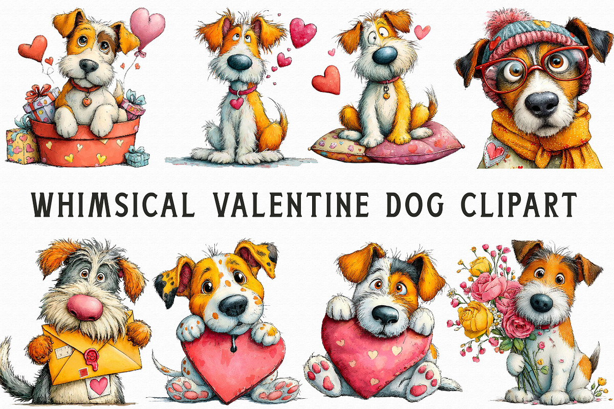 Whimsical Valentine Dog Clipart, an Illustration by Libby Wishes (Photo 2 of 6)