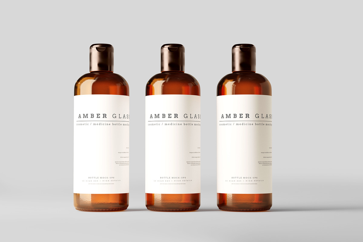 Amber Glass Bottle Mockups, a Cups & Container Mockup by pmvch (Photo 3 of 10)