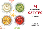 Watercolor sauces top view, an Object Graphic by Olena (Thumbnail 1 of 2)
