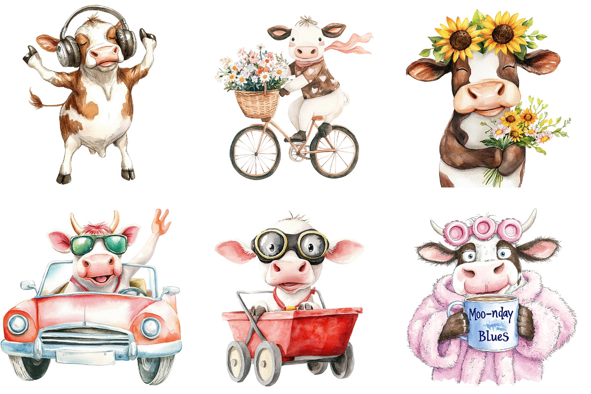 Funny Cow Sublimation Clipart, an Illustration by DreamArtGraphic (Photo 3 of 4)