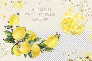 Lemons Sunny Watercolor Clipart