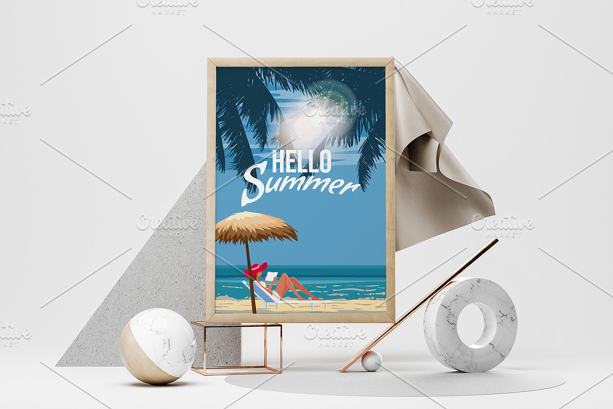 Hello Summer poster. Woman in chaise, a Seasonal Illustration by Vector_Up (Photo 3 of 4)