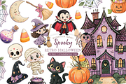 Vintage Halloween Clipart, a Decorative Illustration by MockupWizard (Thumbnail 1 of 4)