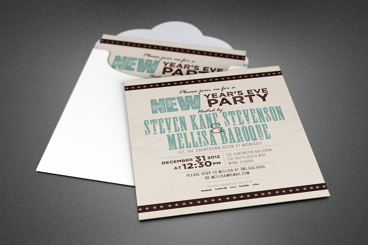 Retro New Year Party Invite Card, a Card Template by loswl (Photo 1 of 8)