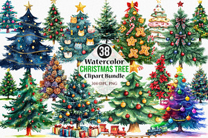 Watercolor Christmas Tree Clipart, an Illustration by Canvas Craft