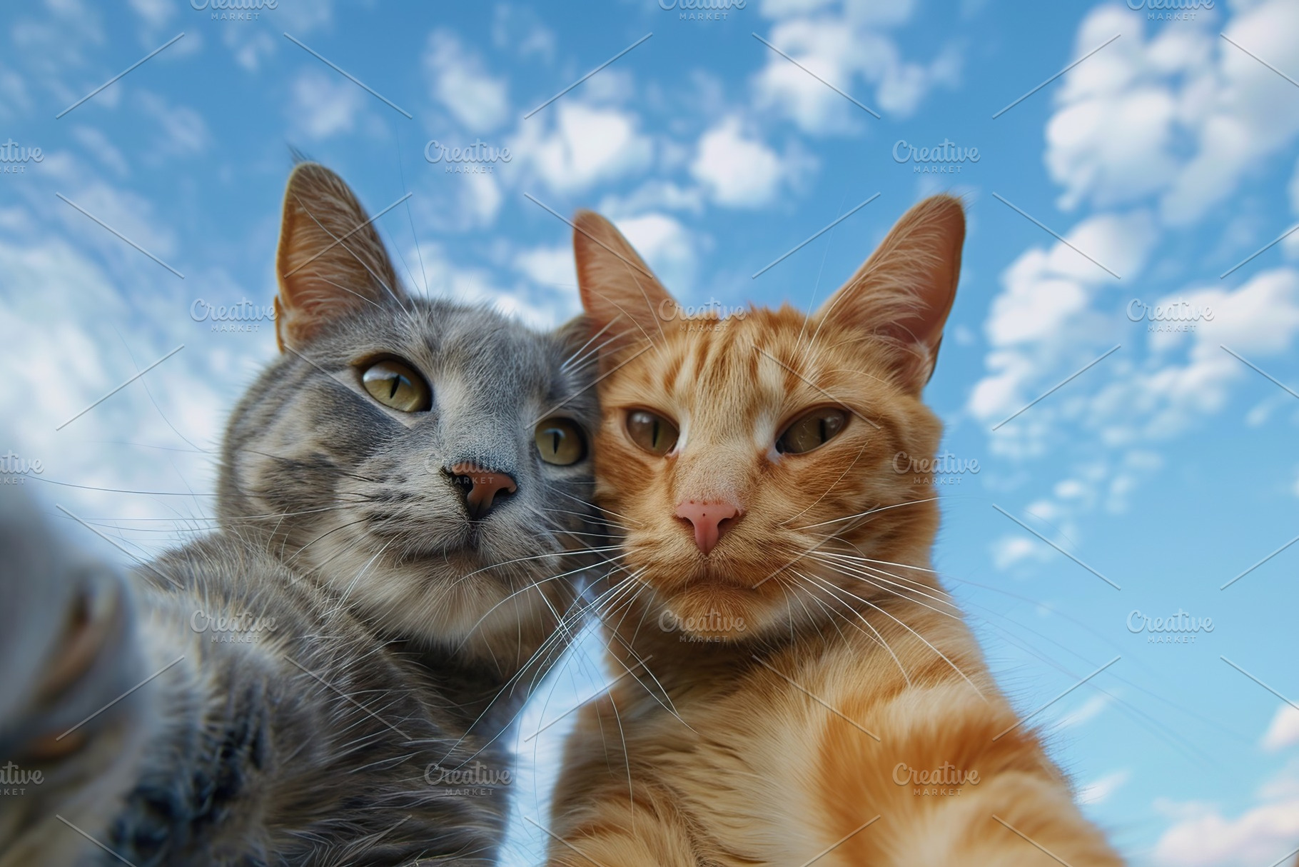 Cute grey and ginger cats making selfie photo, an Animal Photo by AlyaAnd
