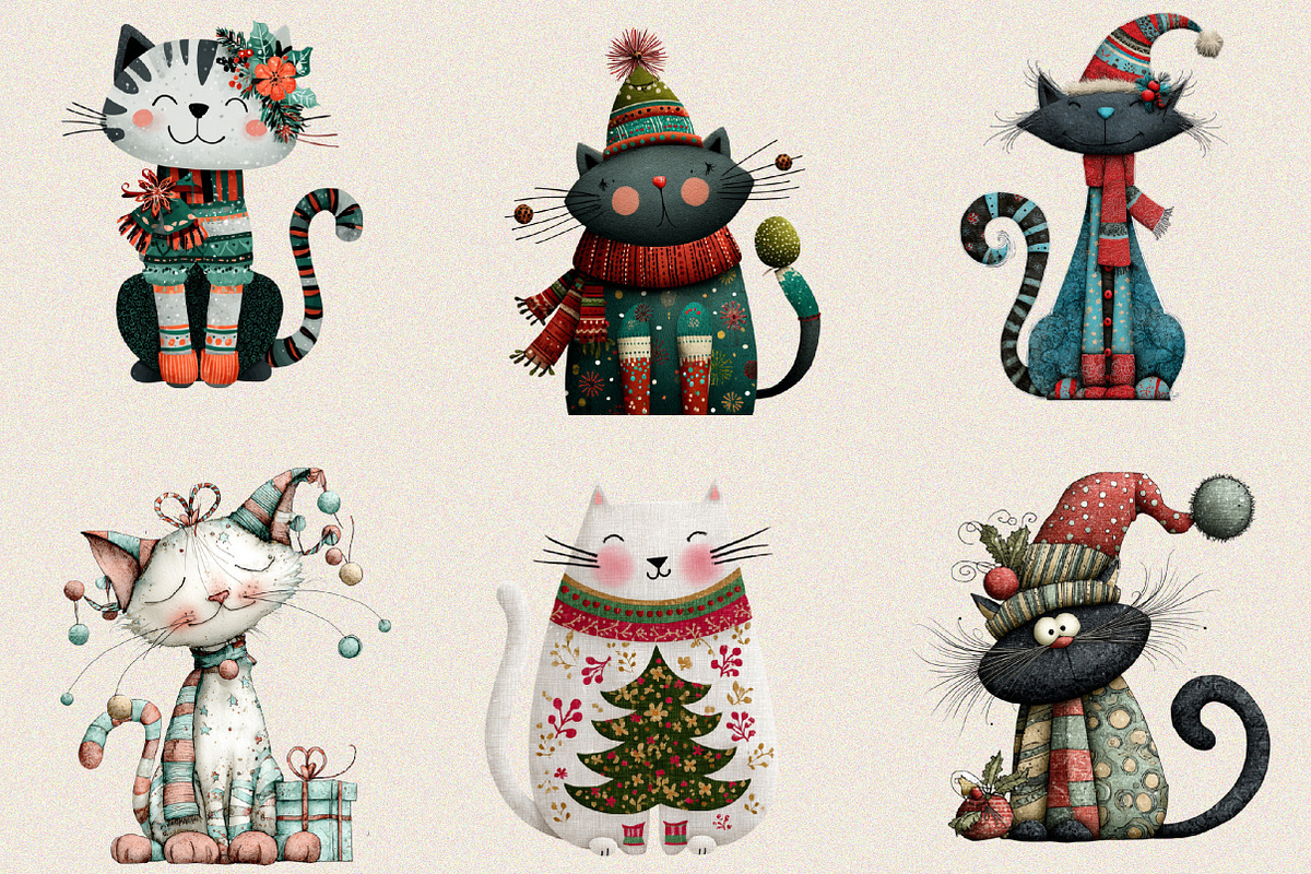 Whimsical Christmas Cat Clipart Bund, an Illustration by SVGArt (Photo 7 of 8)