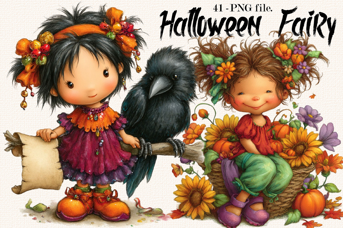 Watercolor Cute Halloween Witch Girl, an Animal Illustration by SVGArt (Photo 1 of 5)