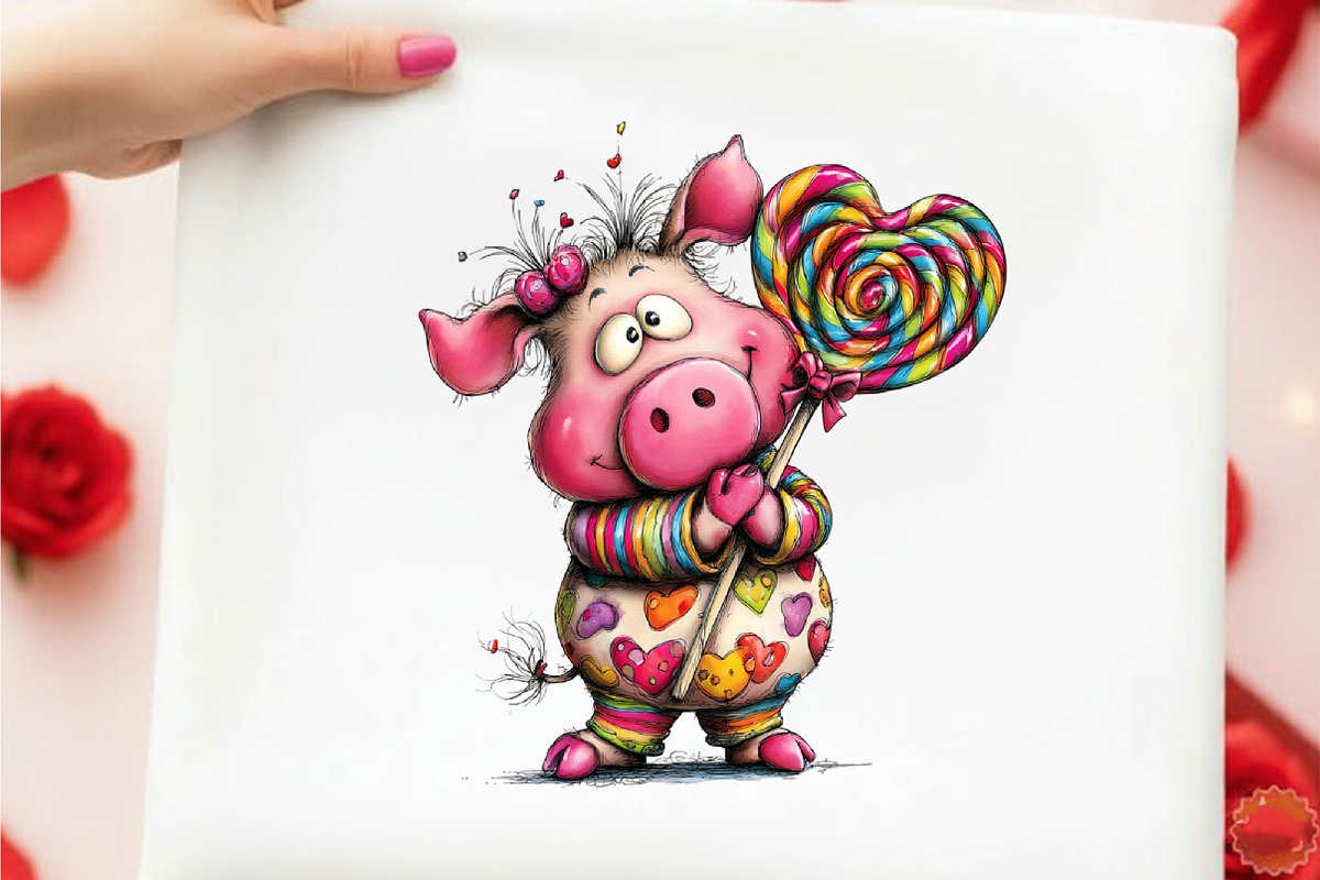 Quirky Valentine Pig Clipart, an Illustration by designcity5 (Photo 4 of 5)