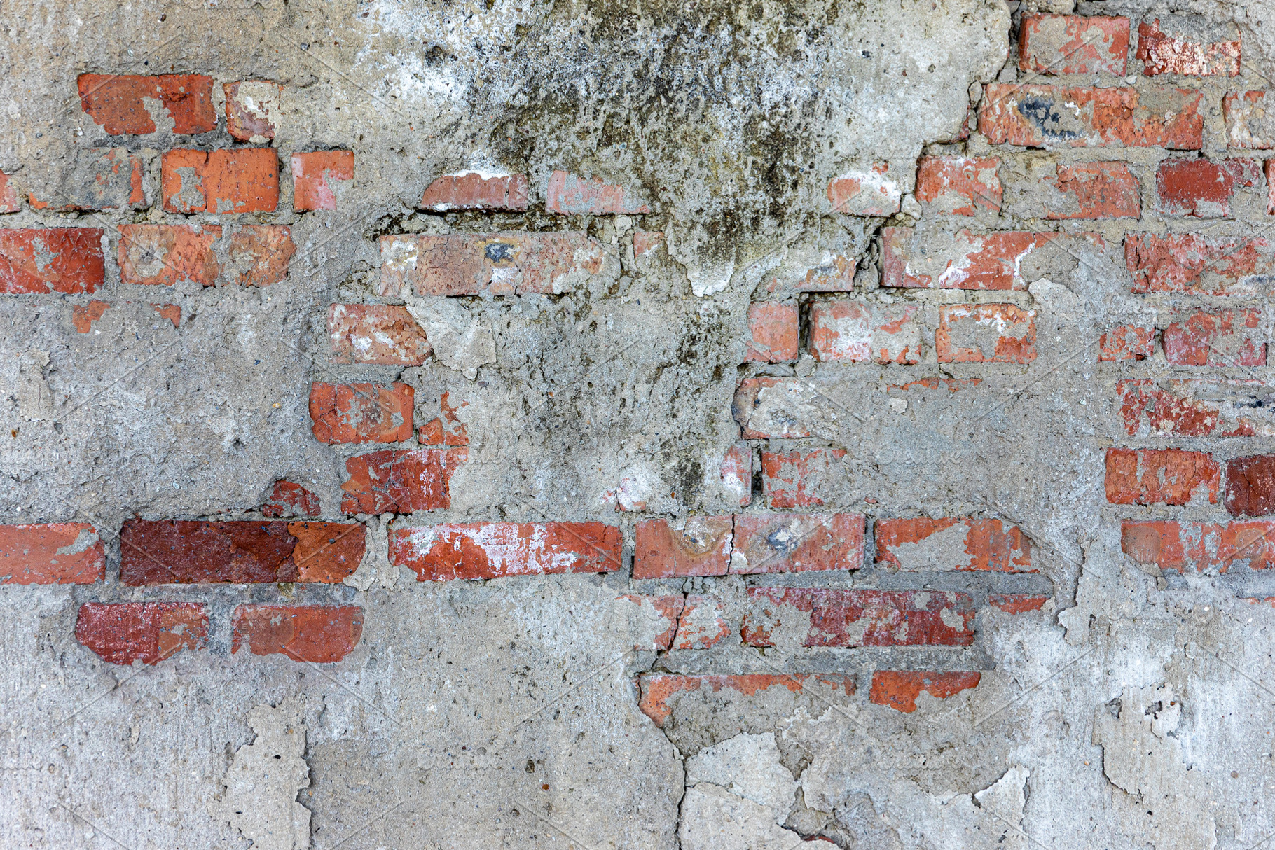 Aged red brick wall partially covered with cracked, flaking plas, a Background Photo by Ales Munt