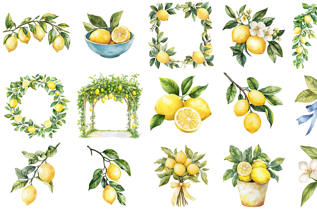 Watercolor Amalfi Lemons Clipart, an Illustration by Design Market (Photo 2 of 4)