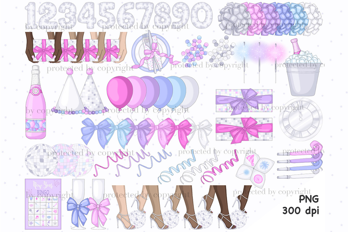 New Year Cliparts, a Seasonal Illustration by GlamArtZhanna (Photo 2 of 3)