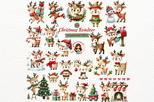 Christmas Reindeer Clipart Set, an Animal Illustration by Nicolle's Colorful Art