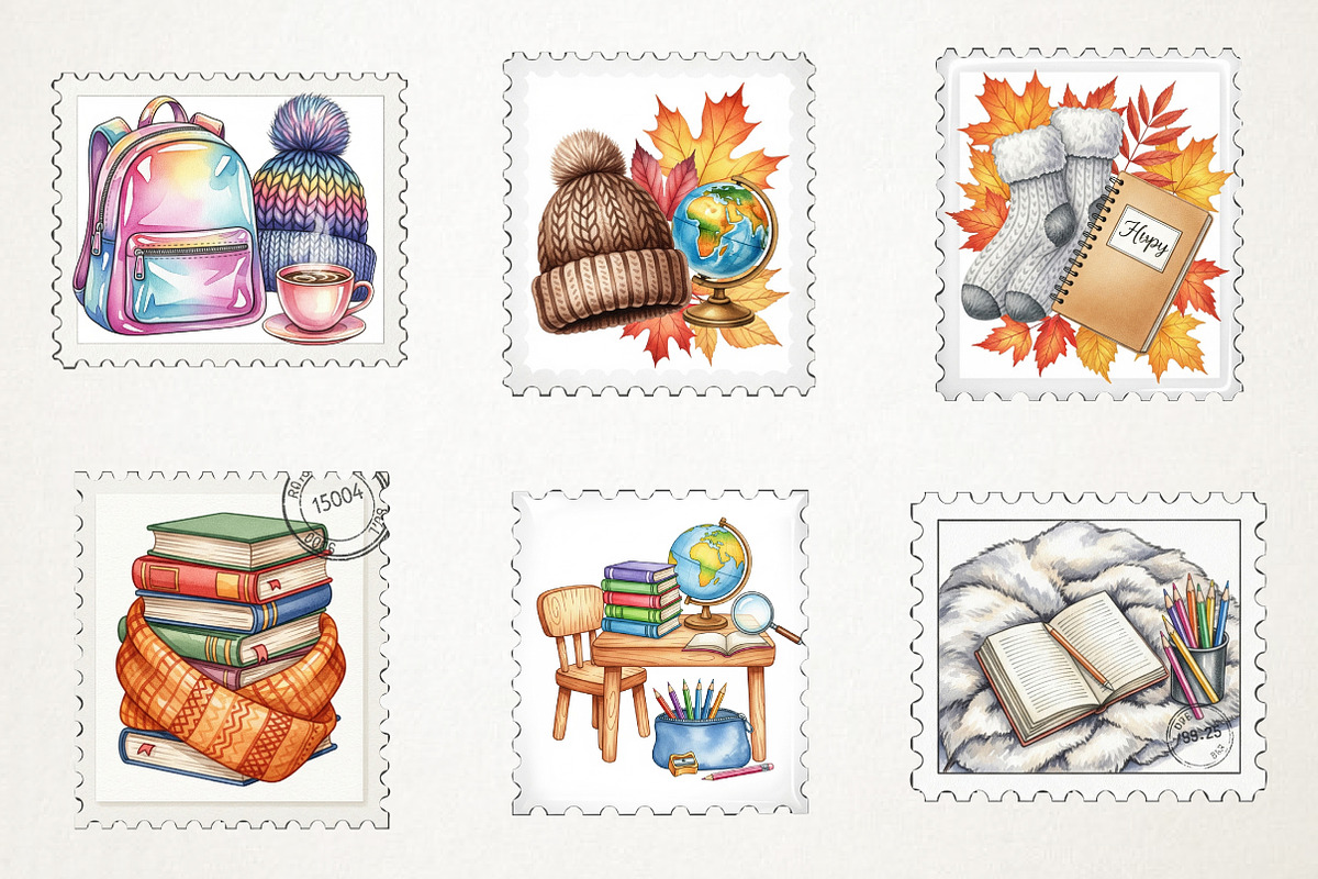 Cozy Back To School Postage Stamp, an Illustration by RobertsArt (Photo 5 of 5)