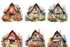 Watercolor Farm Country Barn Clipart