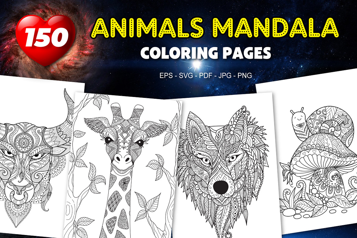 150 Animals Mandala Coloring Vector, an Animal Illustration by Blue Digital Studio (Photo 1 of 9)