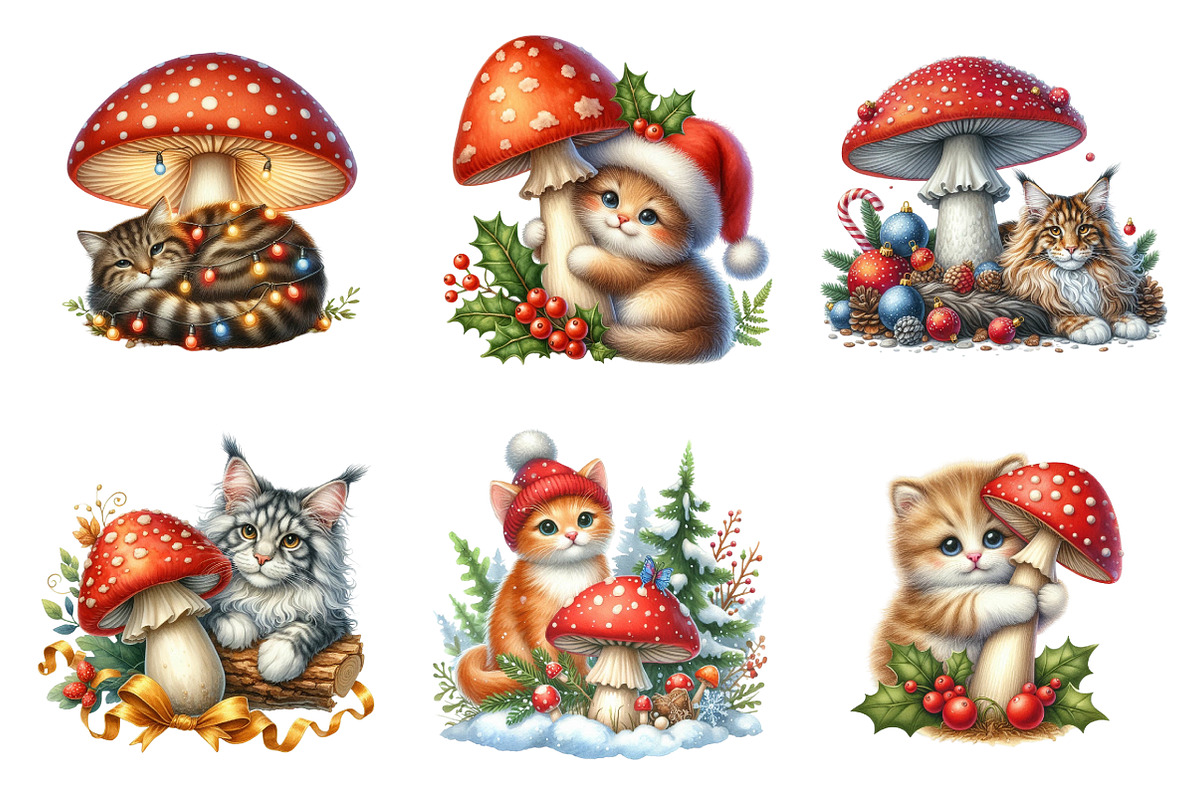 Christmas Kitten Clipart Bundle, an Illustration by SinaCreation (Photo 4 of 7)