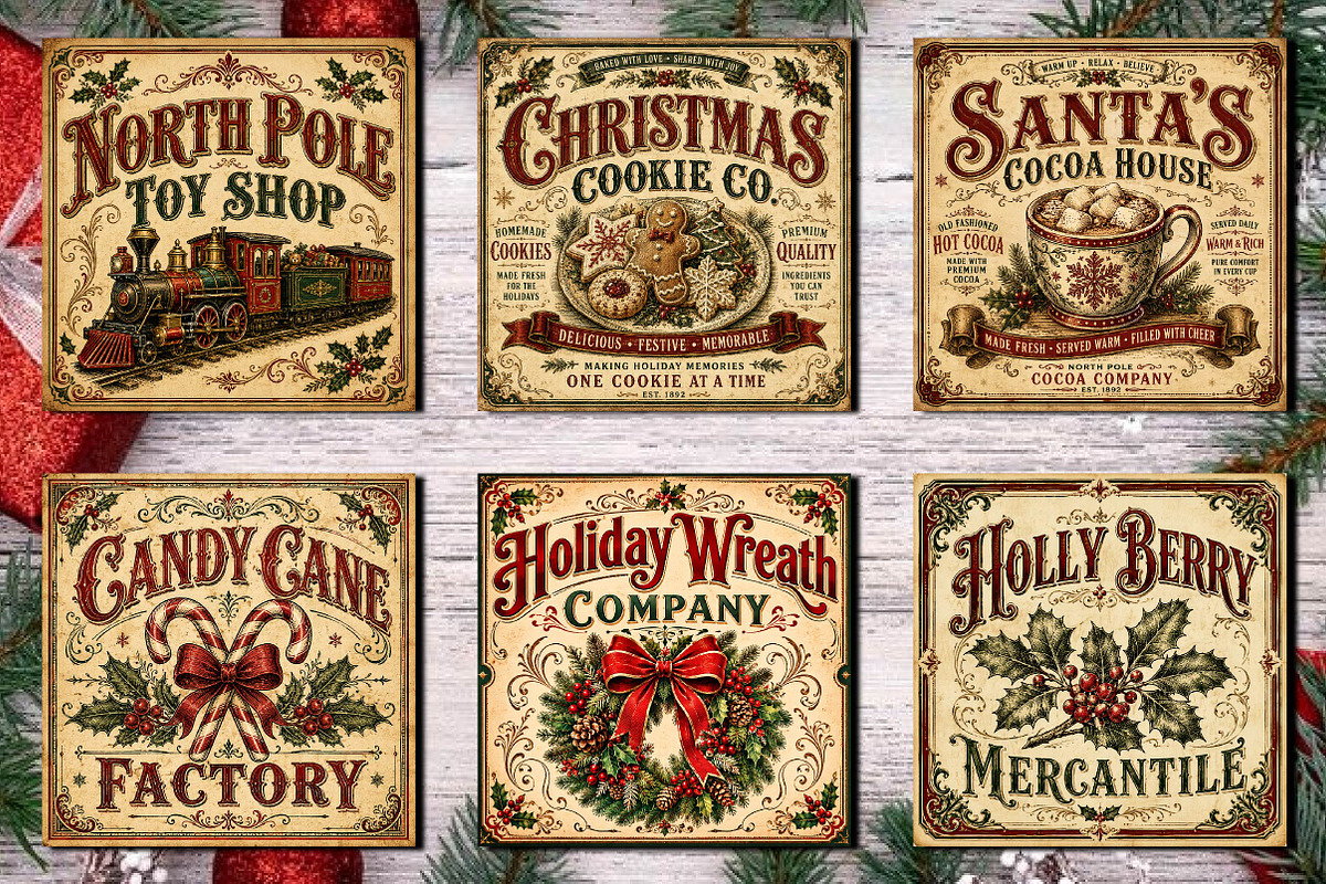 Vintage Christmas Labels Bundle PNG, a Seasonal Illustration by CreationArt (Photo 2 of 3)