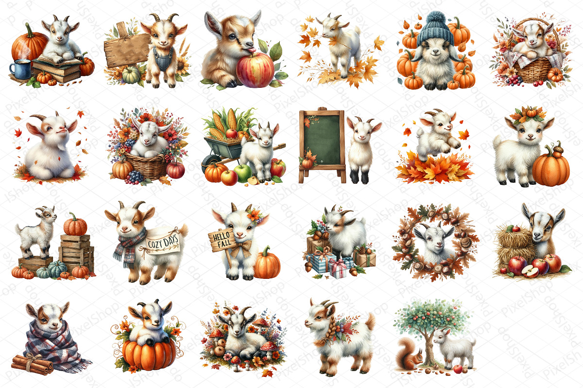Watercolor Autumn Goat Clipart, an Illustration by DreamPrint404 (Photo 5 of 6)