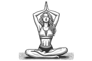yoga woman meditating in lotus pose, a Sport Illustration by AlexArt