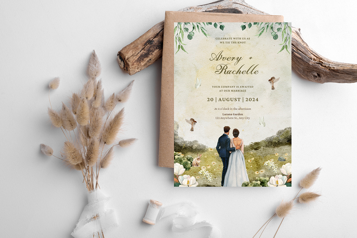Green Watercolor Wedding Invitation, an Invitation Template by TheSimplySereneShop (Photo 6 of 11)