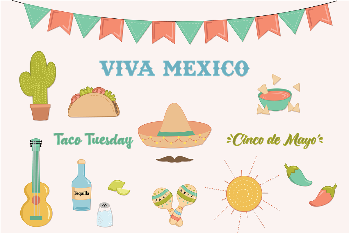 Mexican Latino Spanish Icon Elements, a Food Illustration by Digital Sugar