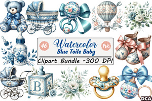 Blue Toile Baby Clipart, an Illustration by DreamCafeArt