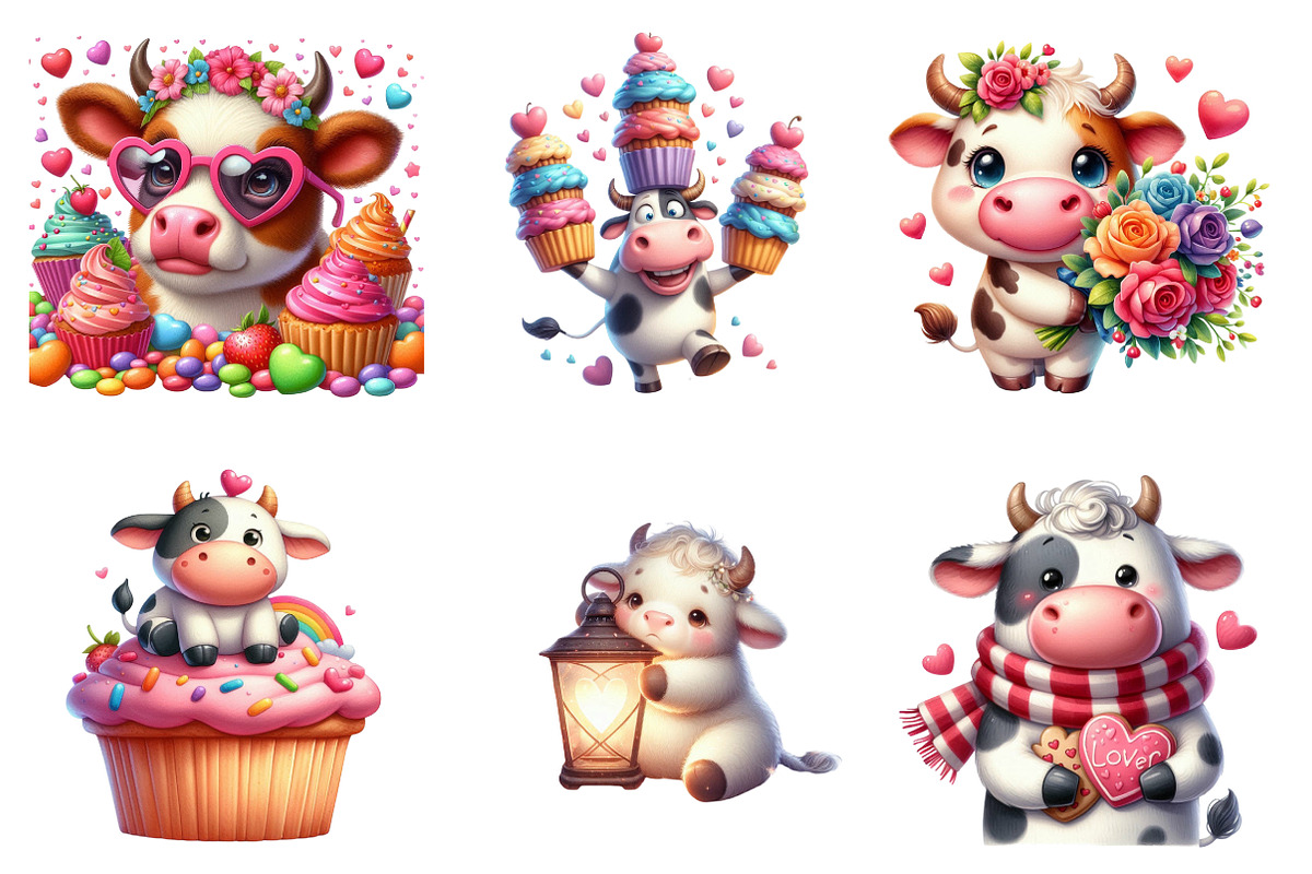 Quirky Valentine Funny Cow Clipart, an Illustration by SinaCreation (Photo 4 of 11)