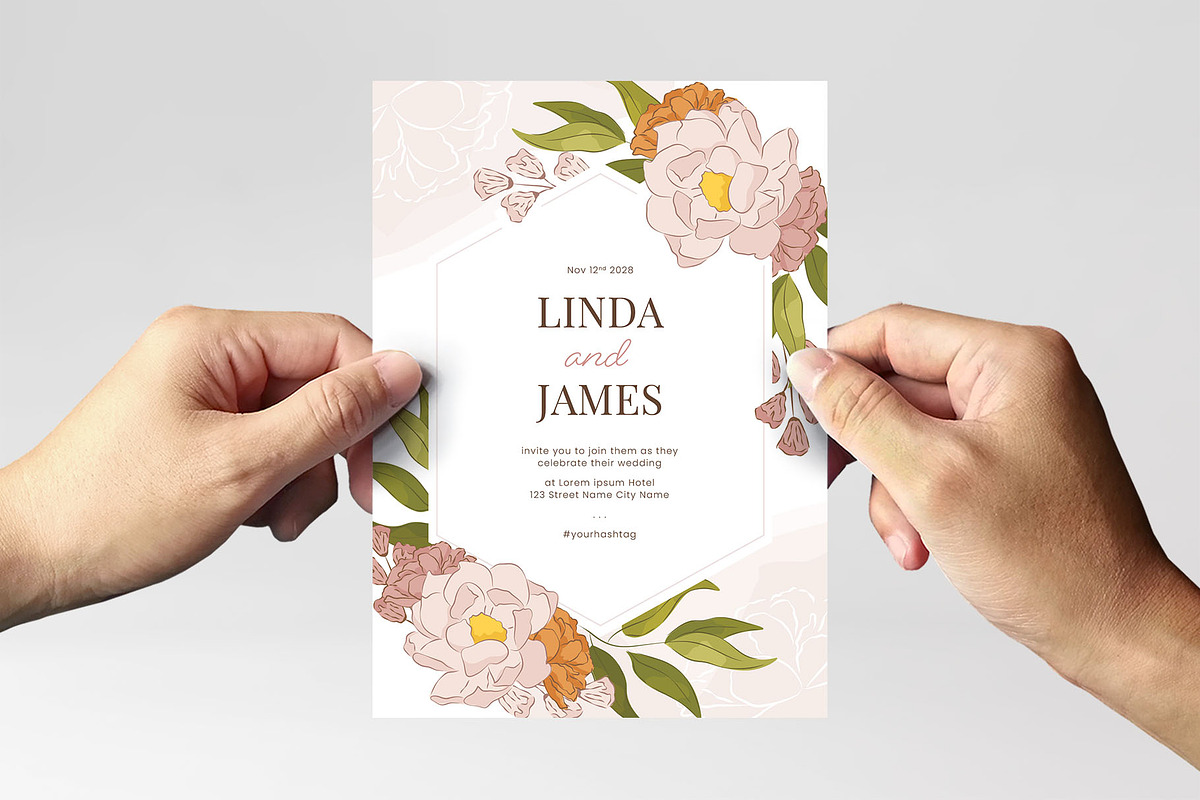 Modern Floral Wedding Invitation, a Card Template by BrandPacks (Photo 3 of 4)