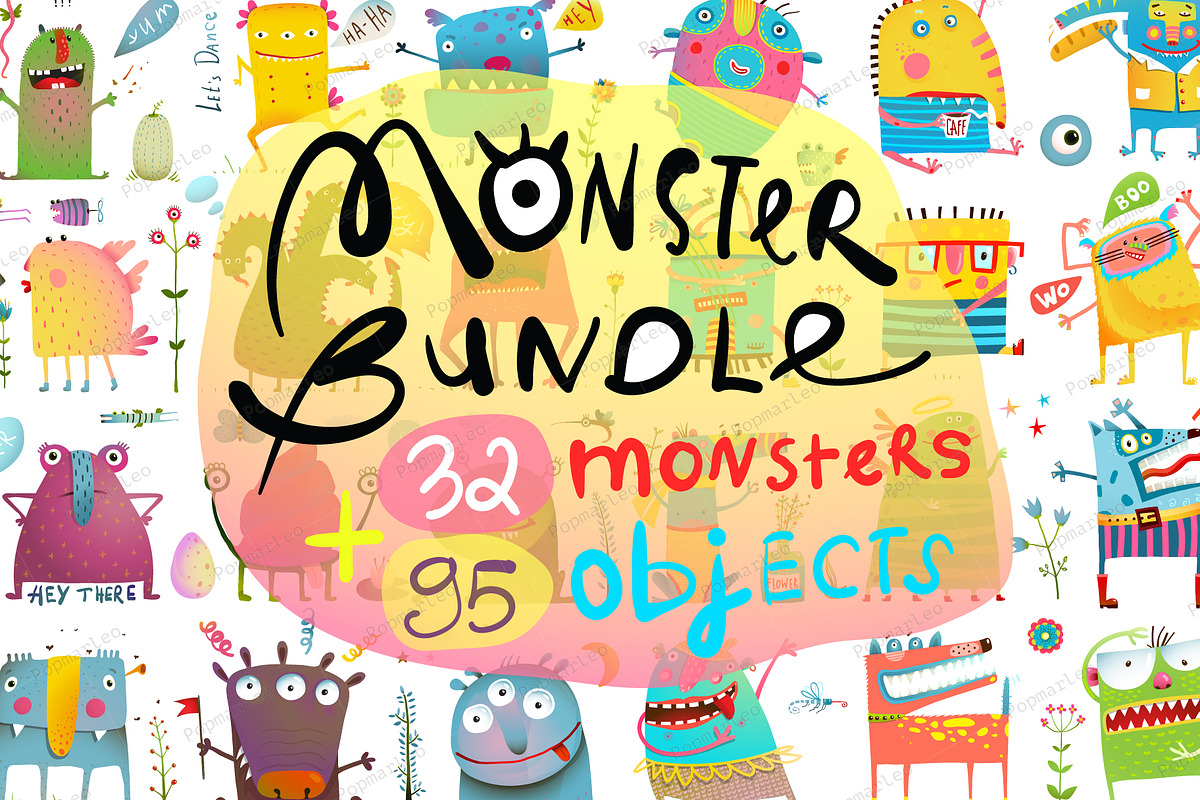 Monster funny characters in 1 bundle, an Animal Illustration by Popmarleo Shop (Photo 1 of 2)