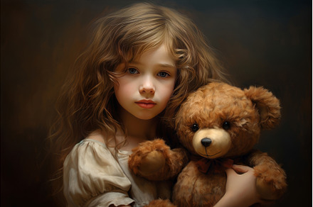 Innocent Little girl hugging her, a Person Photo by Ylivdesign