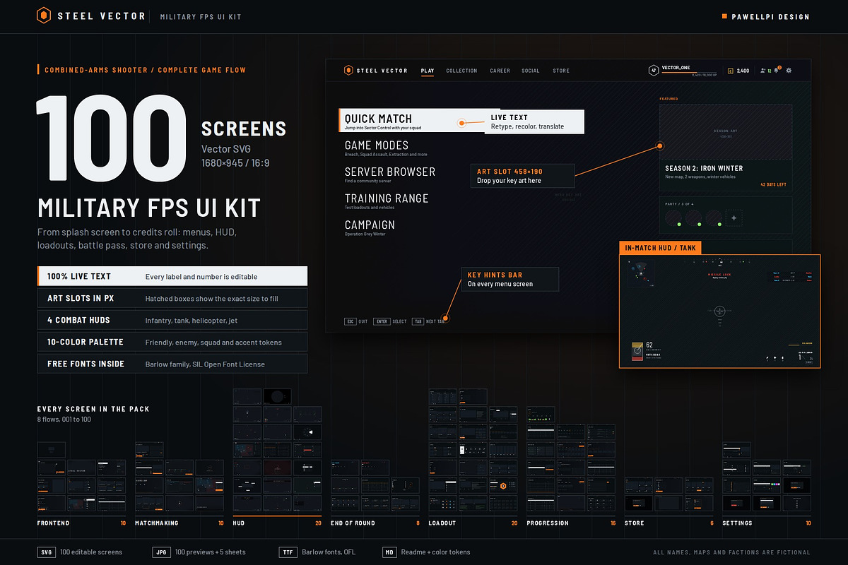 Military FPS Game 100 Screens, an UI Kit Template by pawellpi (Photo 12 of 116)