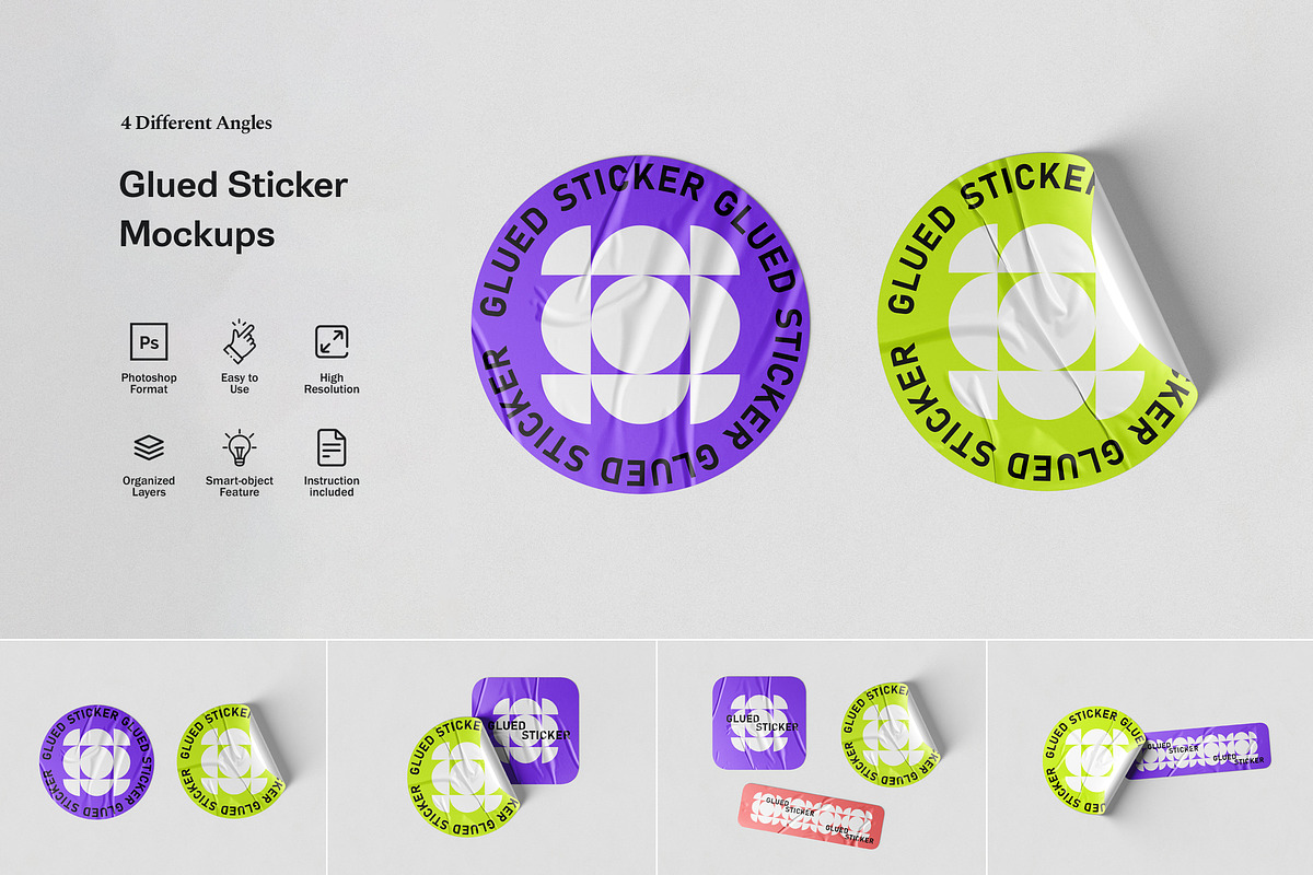 Glued Sticker Mockups, a Mockup by artimasa (Photo 1 of 5)