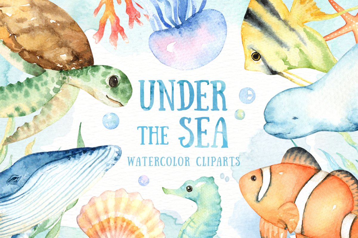 Under the Sea Watercolor Cliparts, an Animal Illustration by everysunsun (Photo 1 of 6)