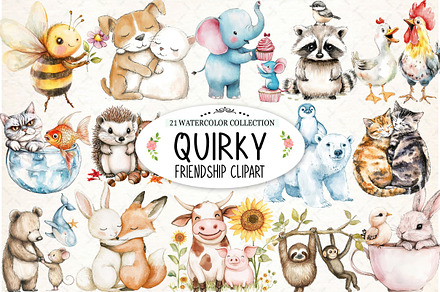 Watercolor Quirky Friendship Clipart, an Illustration by Watercolor design