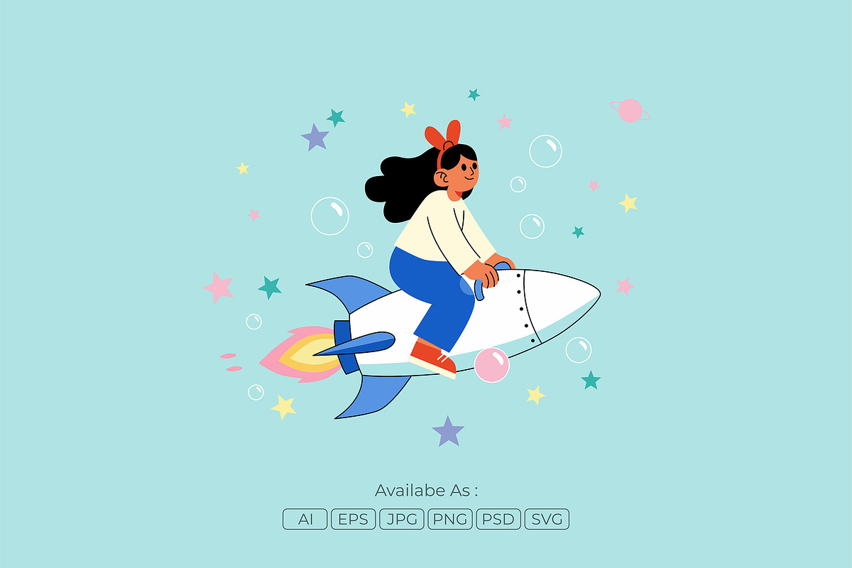 Girl Riding Rocket Illustration, a Person Illustration by Partikusi Design (Photo 2 of 3)