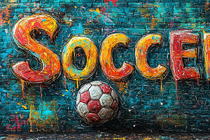 Colorful Graffiti Of Soccer Text With A Painted Soccer Ball