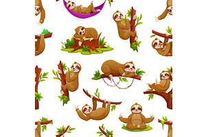Cartoon sloth animalspattern, an Animal Illustration by Vector Tradition