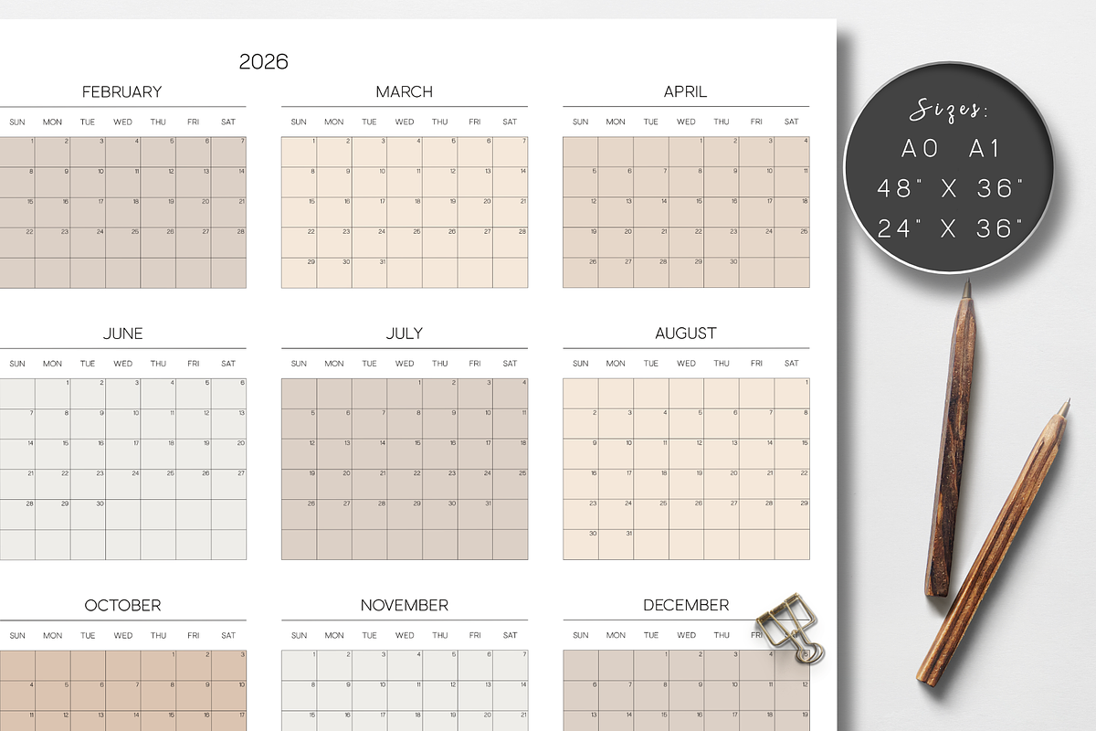 2026 Printable Large Wall Calendar, a Stationery Template by 3PointsCreative (Photo 5 of 6)