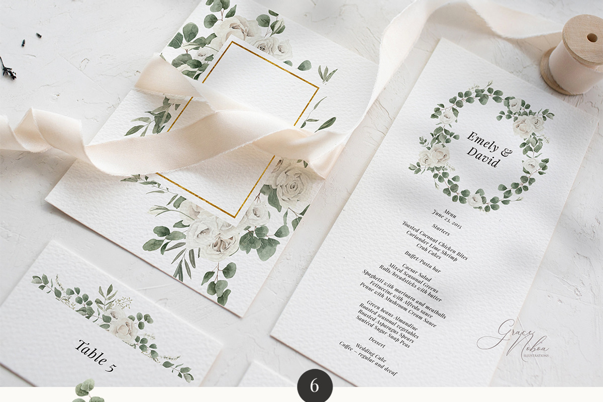 White roses spring flowers wedding, an Illustration by Grace Noboa Illustrations (Photo 5 of 7)