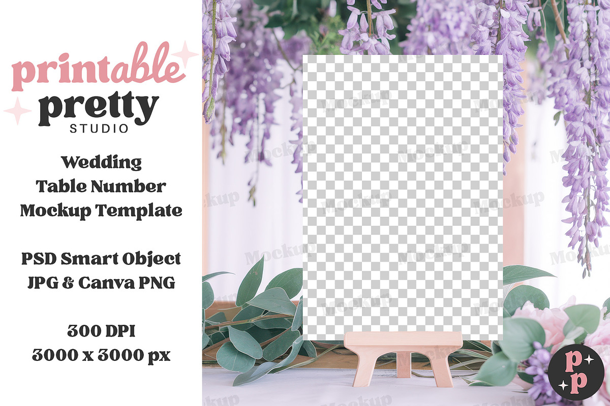 Wisteria Table Number Mockup PSD, a Product Mockup by Printable Pretty Studio (Photo 2 of 9)