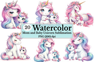 Mom and Baby Unicorn Sublima Clipart, a Seasonal Illustration by Rose Art