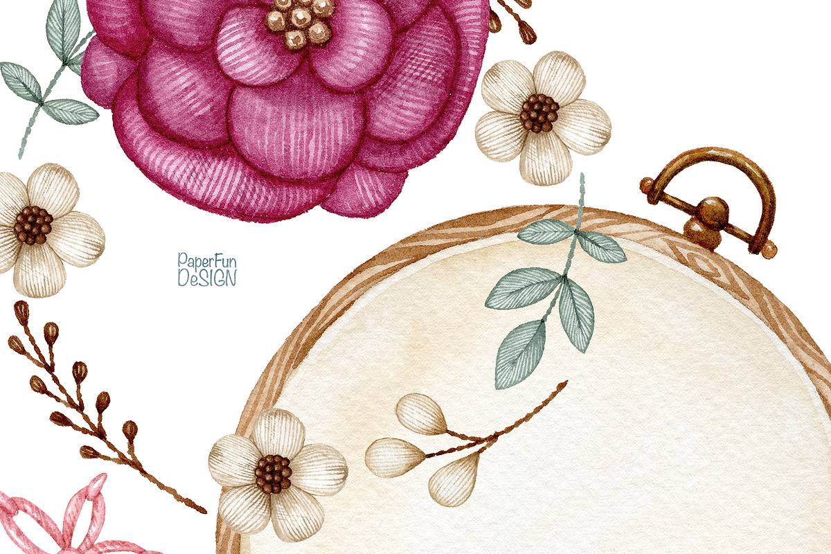 Watercolor embroidery clipart., an Illustration by Mary (Photo 5 of 5)