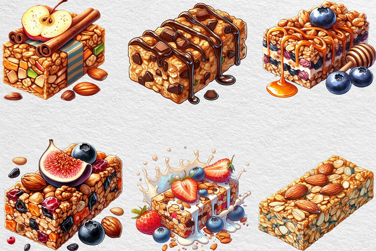 Granola Bar Watercolor Clipart, an Illustration by Black Bird Studio (Photo 4 of 6)