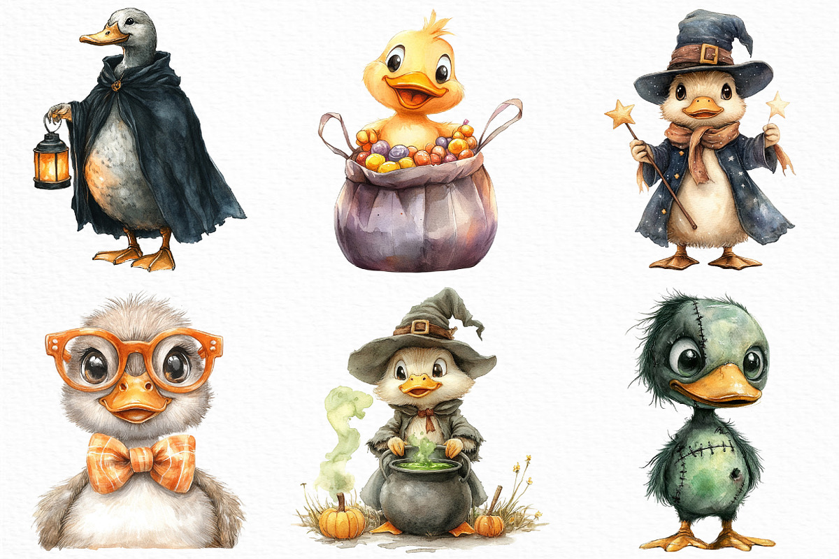 Watercolor Halloween Ducks Clipart, an Illustration by Craft Nest (Photo 5 of 6)