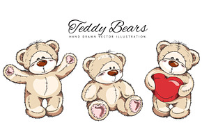 Cute Hand Drawn Teddy Bear Toy Set