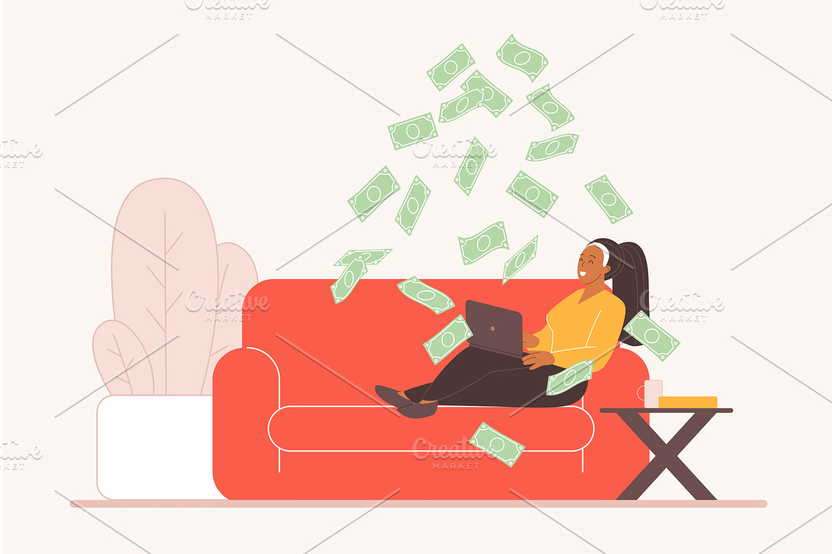 Woman Earning Passive Income Online, a Person Illustration by Lemberg Vector