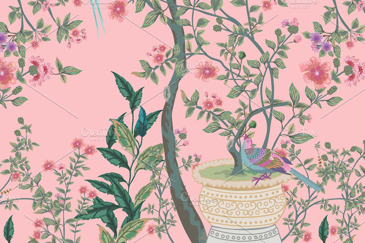 Chinoiserie Floral Bird Pattern, a Decorative Illustration by Mughal Wallpaper (Photo 4 of 4)