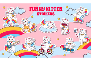 Cartoon caticorn cat or kitten, an Animal Illustration by Vector Tradition