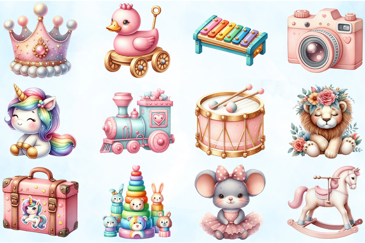 Little Girl Toys Clipart, an Illustration by Craft Nest (Photo 3 of 6)